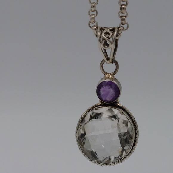 BOXCHAIN BEAUTY AMETHYST AND MOONSTONE NECKLACE AND PENDANT STERLING SILVER - Picture 10 of 15